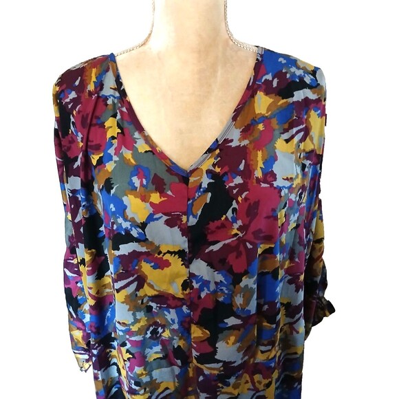 Vintage Jessica London lightweight dress sz 18 rich floral tones deep v - Picture 2 of 5